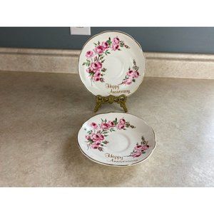 Argyle Bone China England Happy Anniversary 5.5" Saucer Decorated With Roses Lot